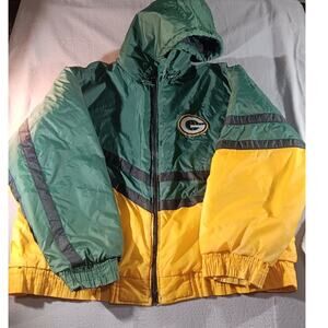 Vintage Jerzees Green Bay Packers NFL Hooded Windbreaker Jacket Large 90s